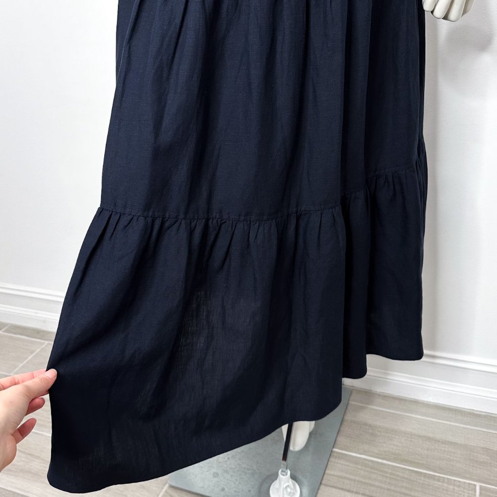 A.L.C. Jolie Silk & Linen Blend Tiered Button Front Midi Dress in Navy Blue Sz 2 - Picture 13 of 16